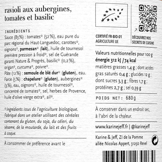 Les Ravioli aux aubergines tomate et basilic BIO