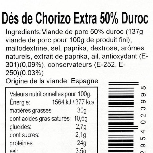Les Dés de chorizo extra 50% Duroc