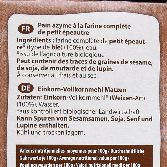 Le Pain Azyme petit épeautre  BIO