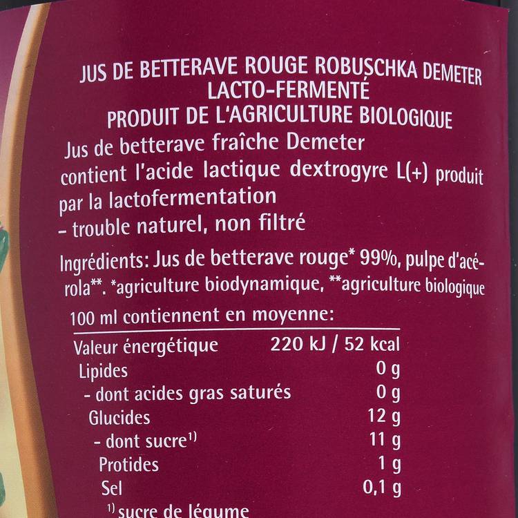 Le Jus de betterave robuschka lacto-fermenté BIO