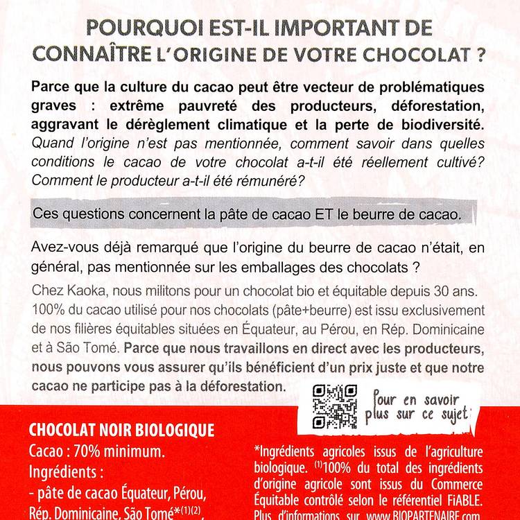 Le Chocolat noir 70% BIO