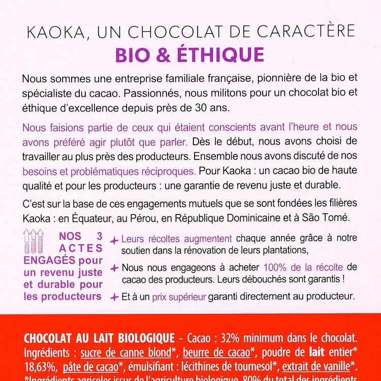 Le Chocolat au lait 32% BIO