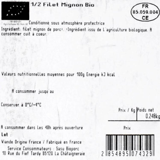 Le Filet mignon de porc BIO