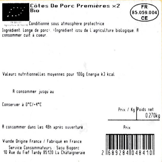 Les Côtes de porc BIO