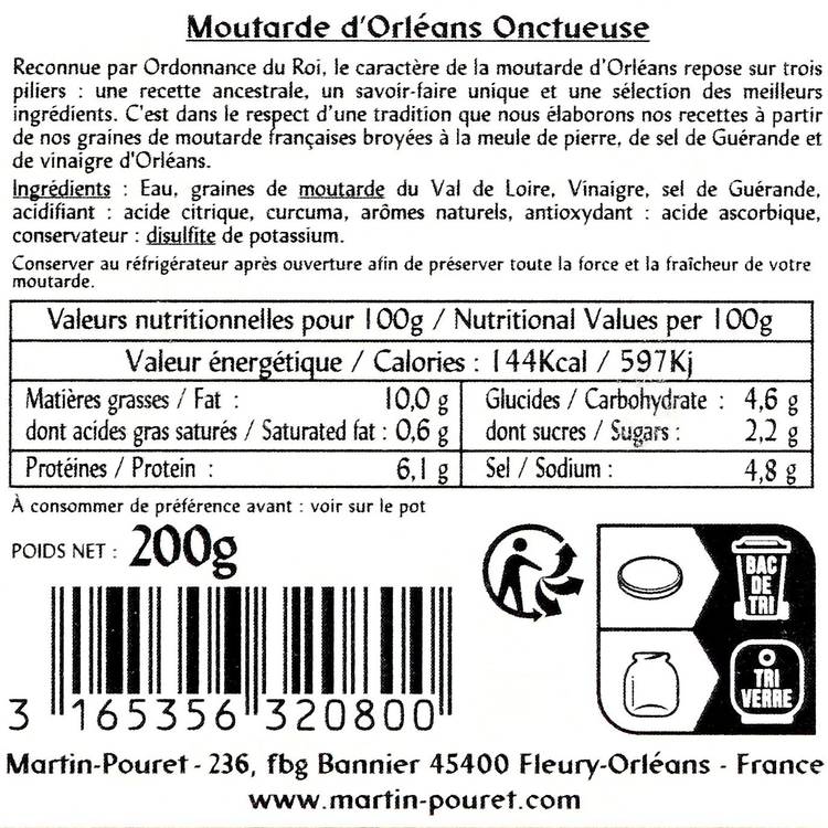 La Moutarde D'Orléans onctueuse "Martin Pouret"