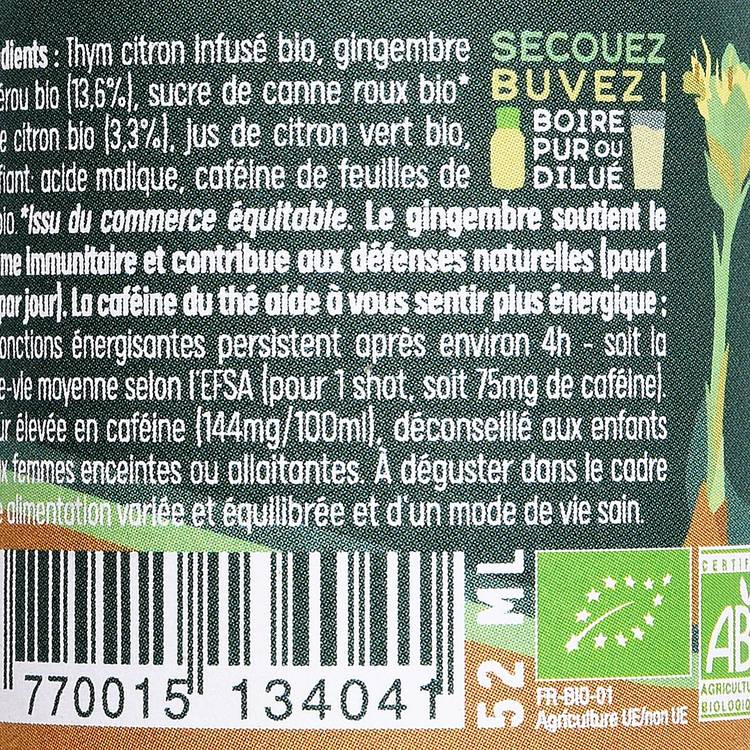 Le  Shot energy gingembre citron BIO