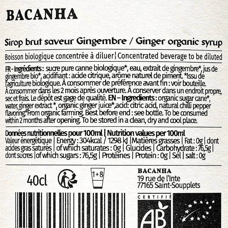 Le Sirop gingembre brut BIO