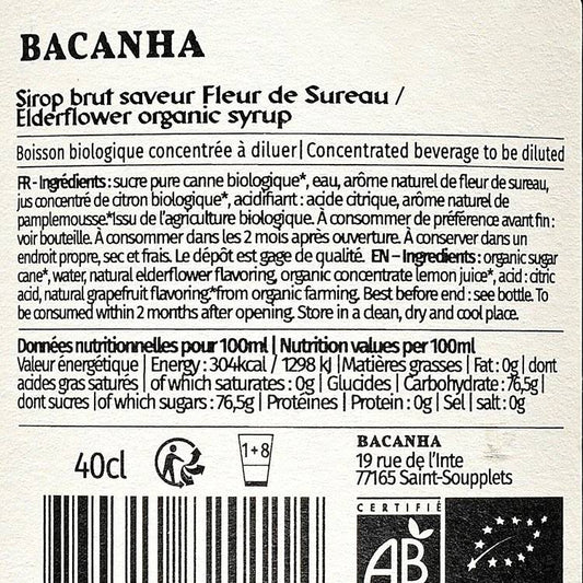 Le Sirop saveur fleur de sureau brut BIO