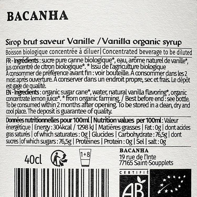 Le Sirop vanille brut BIO