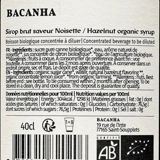 Le Sirop noisette brut BIO