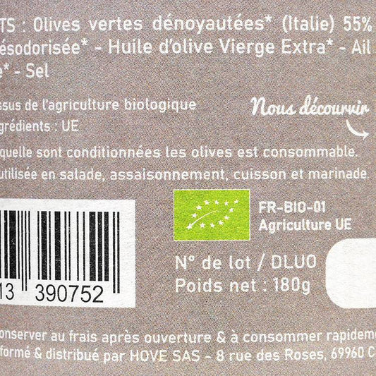 Les Olives dénoyautées à l'ail et au thym BIO