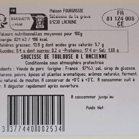 La Saucisse de Toulouse à l'ancienne brassée