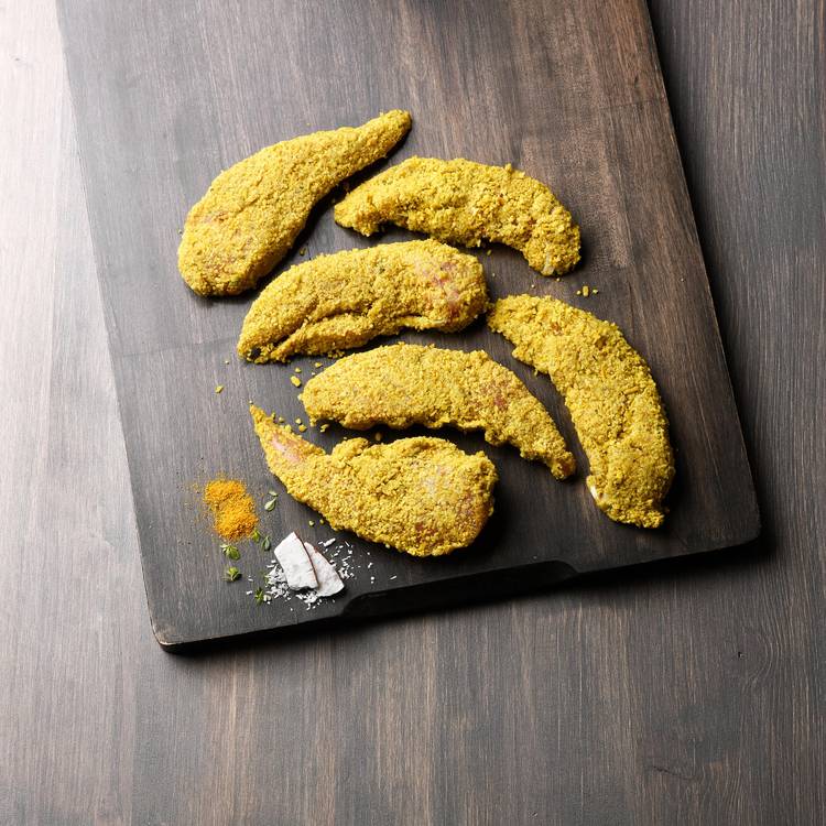 Les Aiguillettes de poulet panées sauce curry coco
