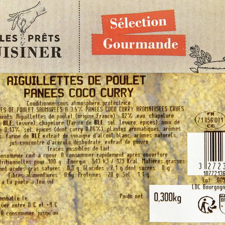 Les Aiguillettes de poulet panées sauce curry coco