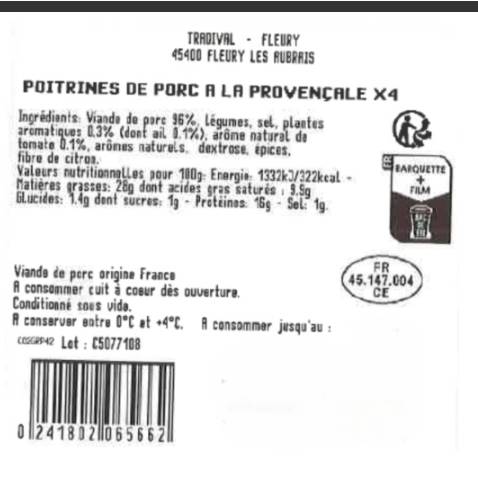 La Poitrine de porc tranchée à la provençale