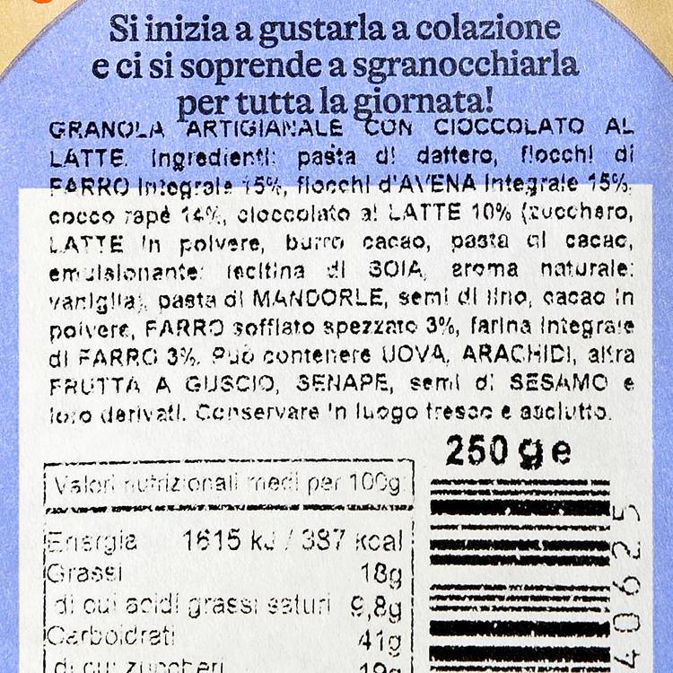 Le Granola artisanal au chocolat au lait "Poggio del Farro"