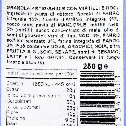 Le Granola artisanal aux myrtilles rouges et noix "Poggio del Farro"