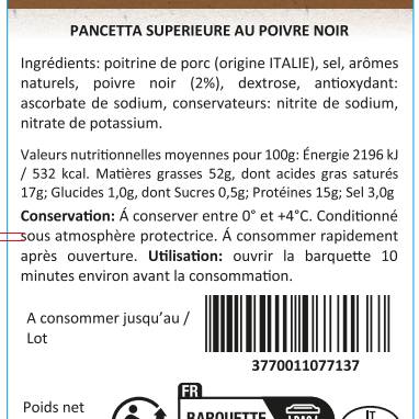 La Chiffonnade de pancetta au poivre noir