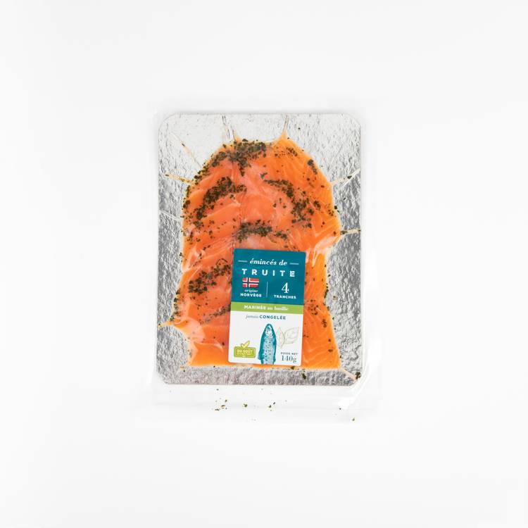 Les Emincés de truite marinée au basilic